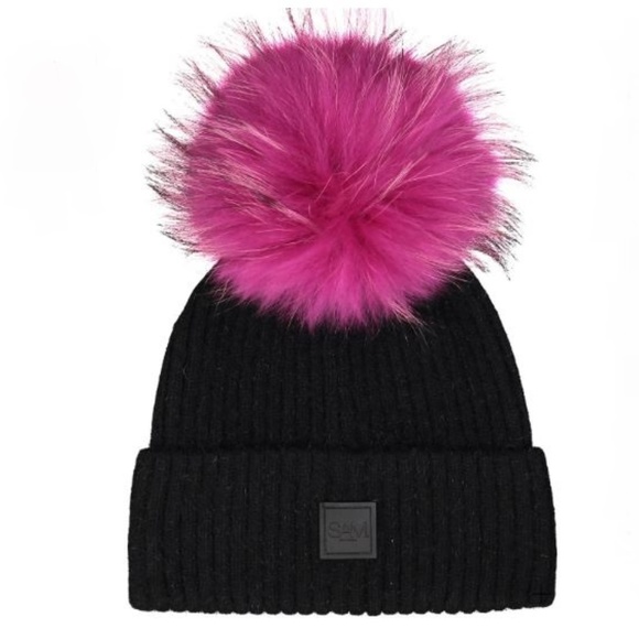 SAM. Accessories - SAM FUR BEANIE HAT BLACK/HOT PINK